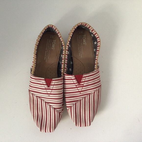 Toms Americana Red Stripe Classics Flats Sz 7W - Picture 2 of 8